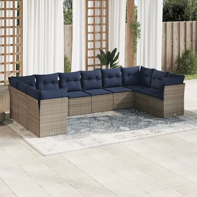 vidaXL 10/11 Piece Patio Sofa Set with Cushions Brown/Gray Poly Rattan - 21.7 x 24.4 x 27.2