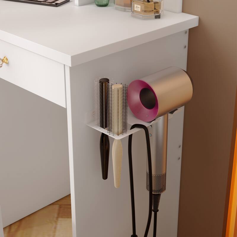 Vanity Set with Stool, Lighted Mirror, Outlets,Makeup Table Dressing - 31.5"W
