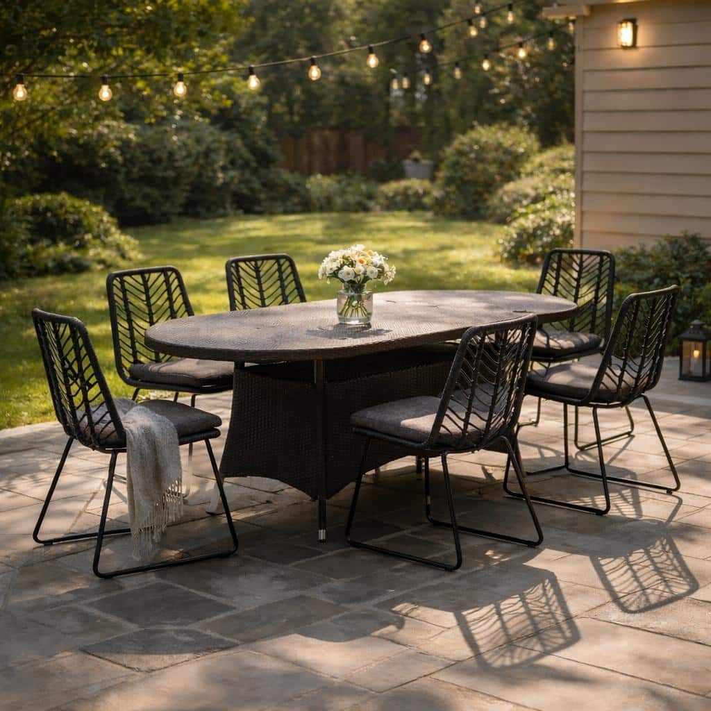 Christopher Knight Home - PE Rattan 7-Piece Outdoor Wicker Dining Set with Oval Table and Cushioned Chairs