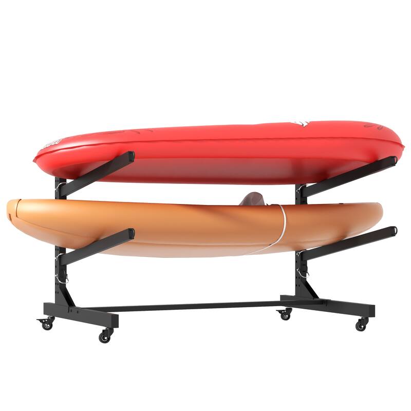 Freestanding Kayak Storage Rack - Holds 2 Kayaks, Heavy-Duty Adjustable Stand with Lockable Wheels for Kayak