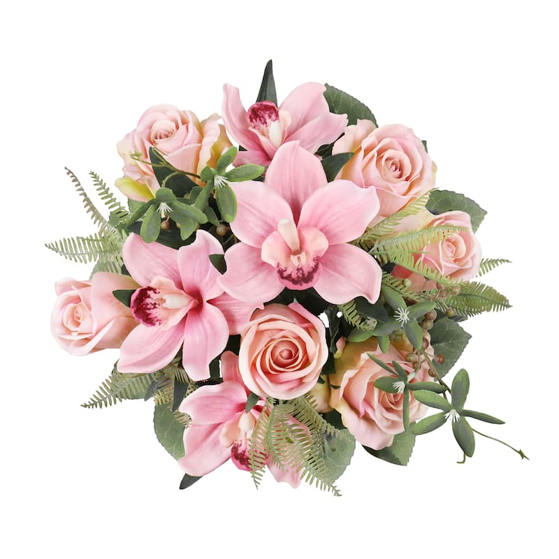 Set of 2 Blush Pink Artificial Mixed Rose Cymbidium Orchid Flower Stem