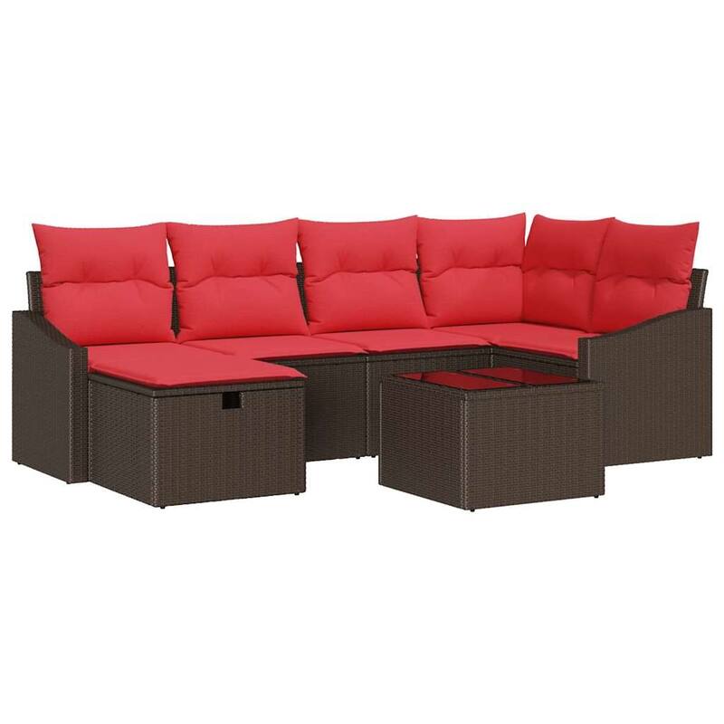 vidaXL 6/7 Garden Sofa Set with Cushions Black/Brown/Grey Poly Rattan - 91.9 x 48.6 x 27.2