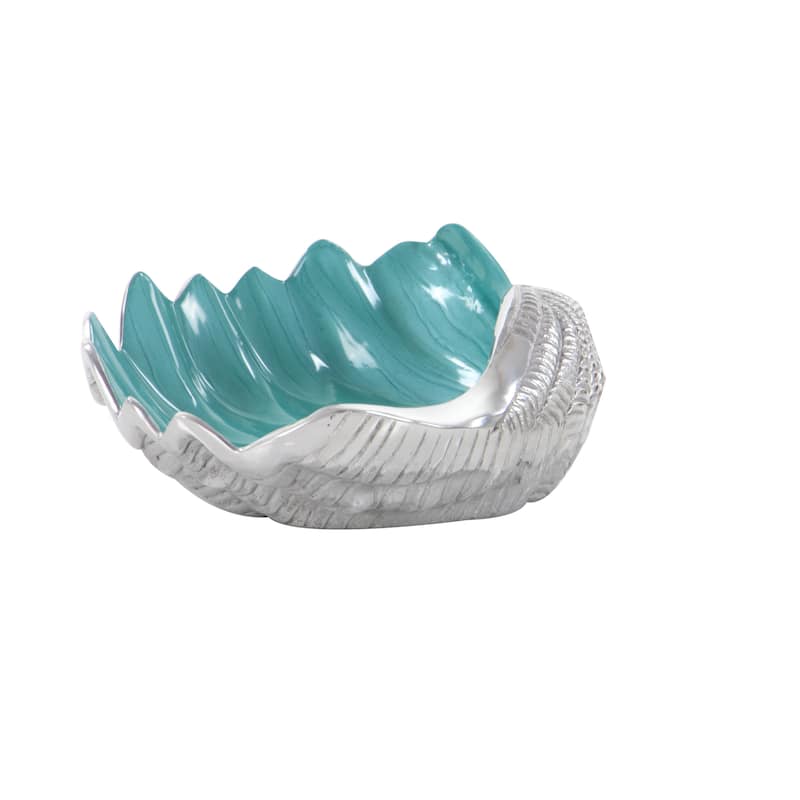 Aluminum Metal Shell Shell Serving Bowl with Enamel Interior - Teal - Roche River Decor