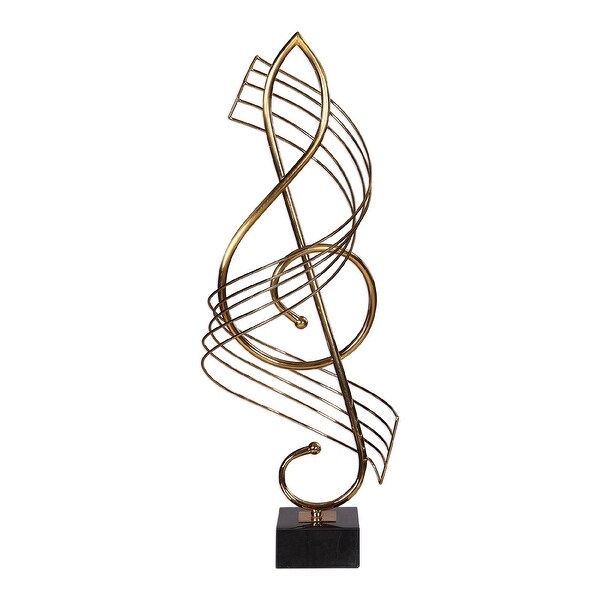 27” Brass Metal Musical Sculpture on a Black Marble Base - N/A