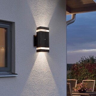 thumbnail image 2 of 2-Pack LED Outdoor Wall Sconces With Sensor - Modern Up/Down Lights For Porch, Garage, Patio (Warm Light, Matte Black) 2 of 4