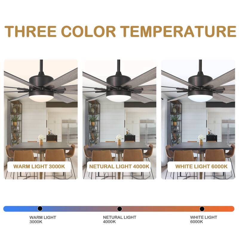 CurveCurio 72" Large Farmhouse Ceiling Fan w/ Solid Wood Blades and LED Light Kit, Quite DC Motor 6 Speed w/ Remote Control
