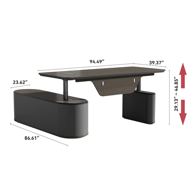 Sit & Stand Adjustable Height L Shaped Executive Desk with File Cabinets Drawers Universal Charging Ports