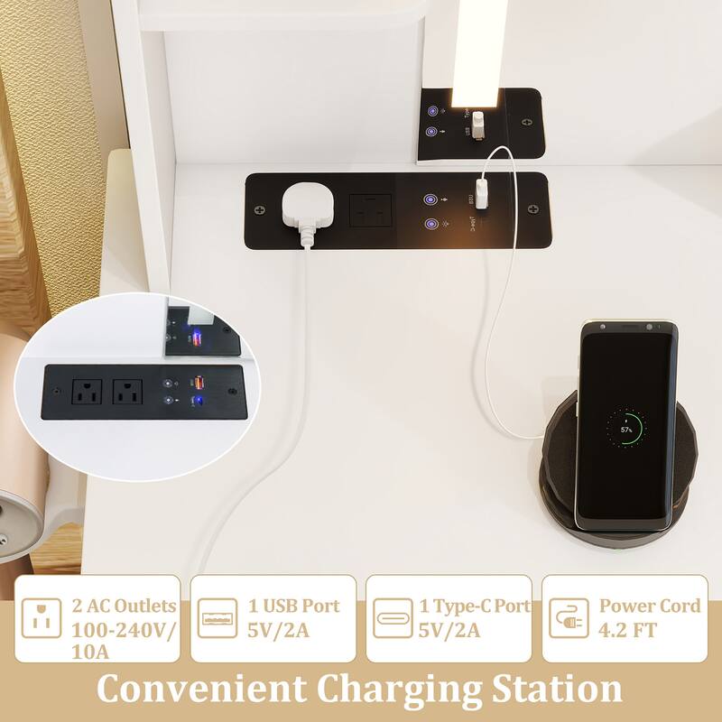 Gymax Vanity Desk w/ Mirror Induction Lighting 3-Color Lighting Modes