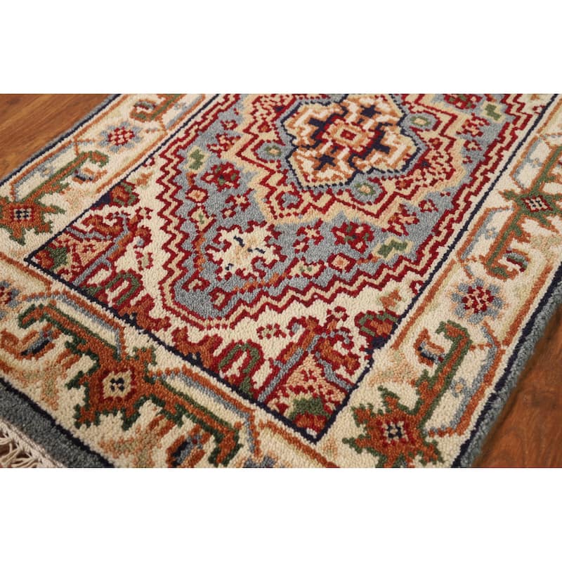 Geometric Blue Heriz Serapi Rug Handmade Oriental Wool Carpet - 2'0" x 3'0"