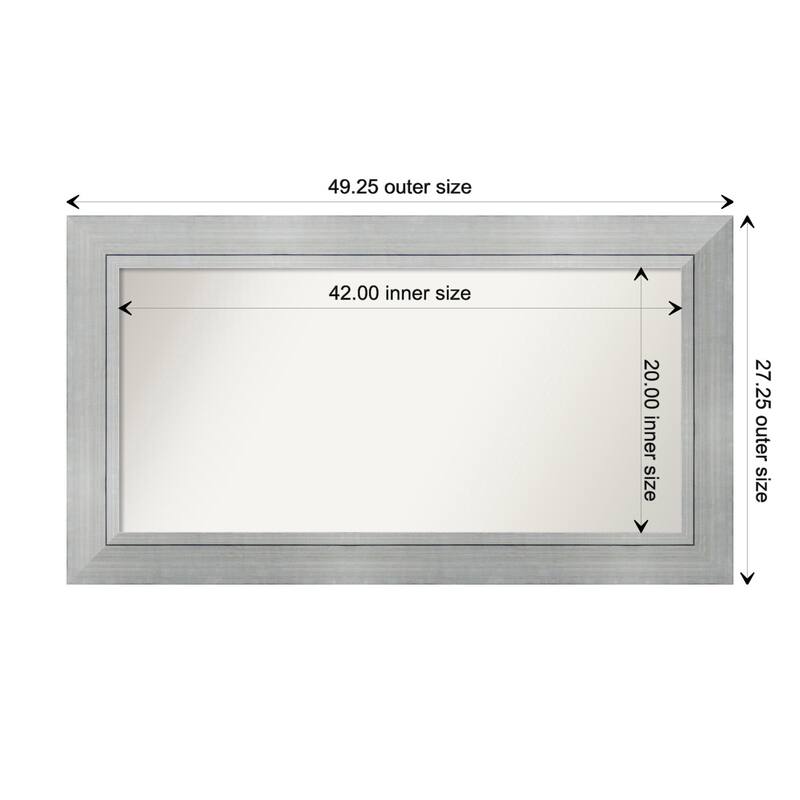 Romano Silver Framed Non-Beveled Custom Wall Mirror, Bathroom Vanity Mirror - Outer Size: 49.25 x 27.25