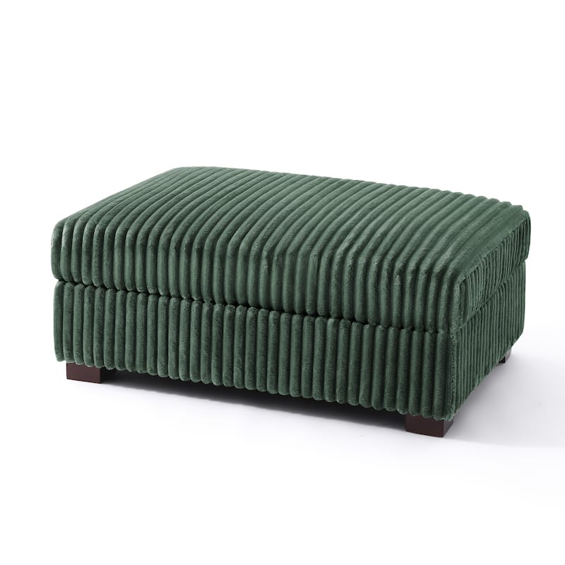 Modern Overise Plush Corduroy Ottoman With Wood Leg