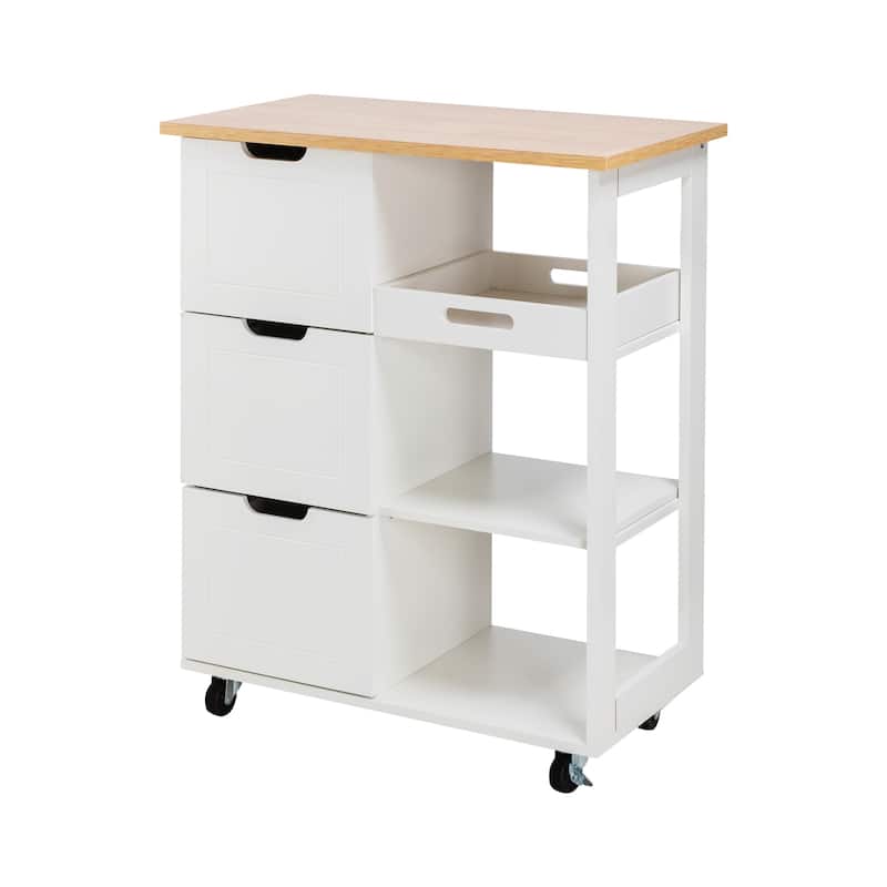Futzca Kitchen Island Cart with 3 Open Shelves and 3 Drawers - N/A
