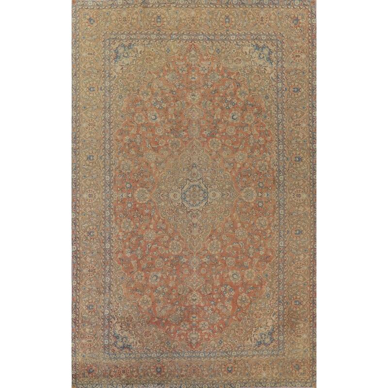 Hand Knotted Oriental 100% Wool Carpet Traditional Floral Oranges & Rust Kashan Area Rug - 13' 2'' X 9' 7''