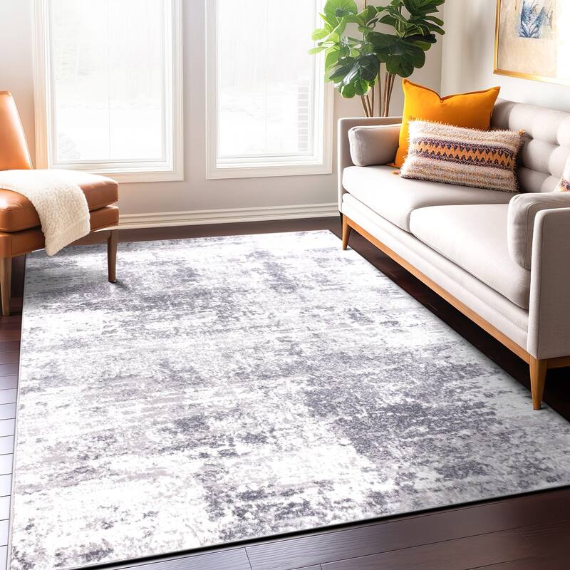 World Rug Gallery Distressed Abstract Area Rug - 5' x 7' - Gray