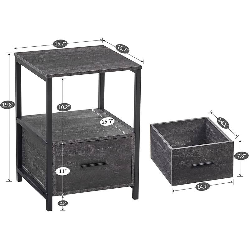 VECELO Nightstand Set of 1/2, Modern Square Side End Table, Living Room, Study Metal Frame