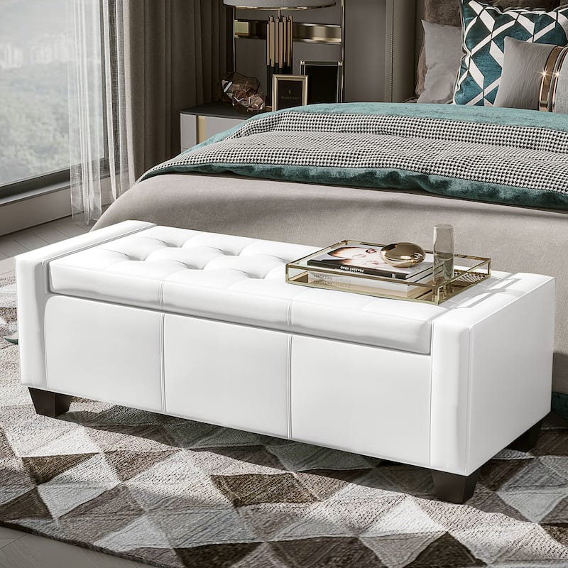 Faux Leather Storage Ottoman Bench with Soft Foam Seat and Hidden Storage for Living Room - 50.5" L x 19.75" W x 17.75" H
