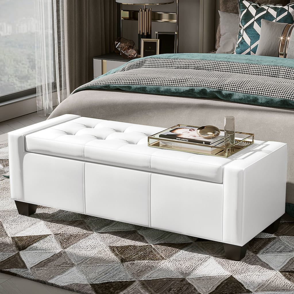 Porch & Den Pickard White Faux Leather Storage Ottoman Bench