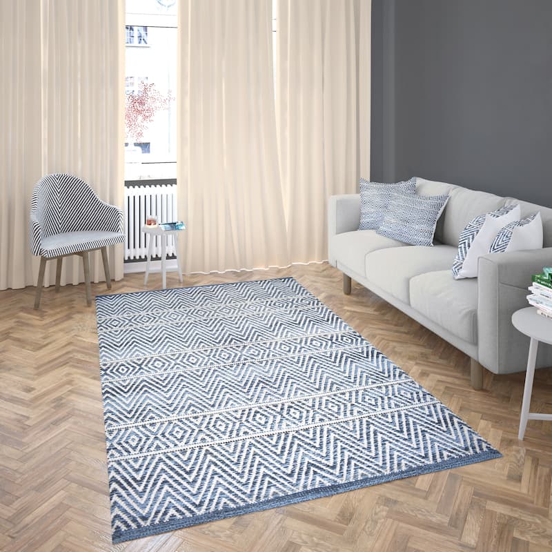 Fabstyles Herringbone Flatweave Cotton Area Rag Rug for Living Room