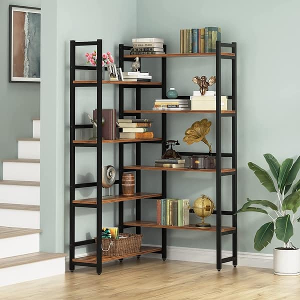 Homfa 6 Tier Corner Shelf, Industrial Corner Bookcase Small