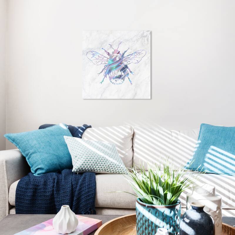 Wynwood Studio Canvas Animals Holo Bee Gray and Metallic Gray Farmhouse Wall Art Canvas Print - 20 x 20