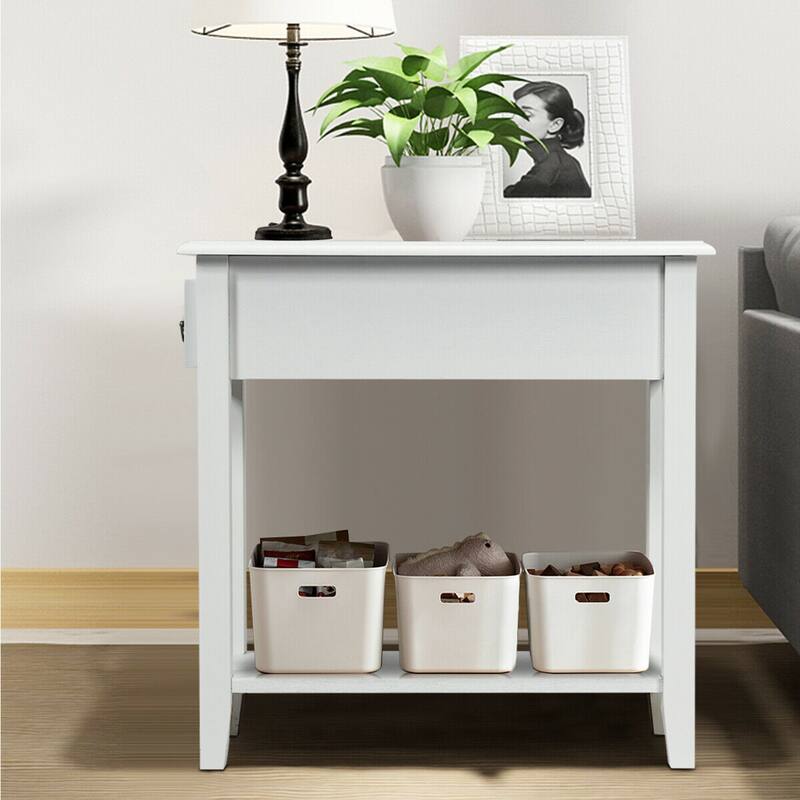 Gymax Set of 2 Nightstand 2 Tier End Bedside Sofa Side Table w/Drawer