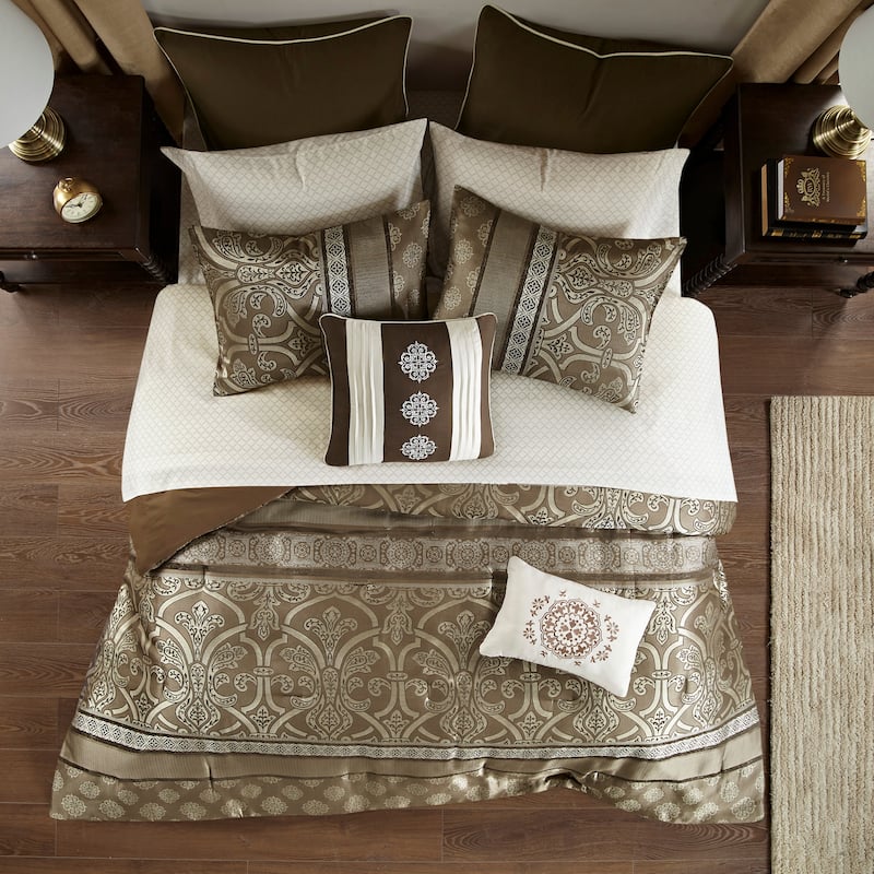 Madison Park Essentials Alexine Brown 16 Piece Jacquard Comforter Set with 2 Bed Sheet Sets