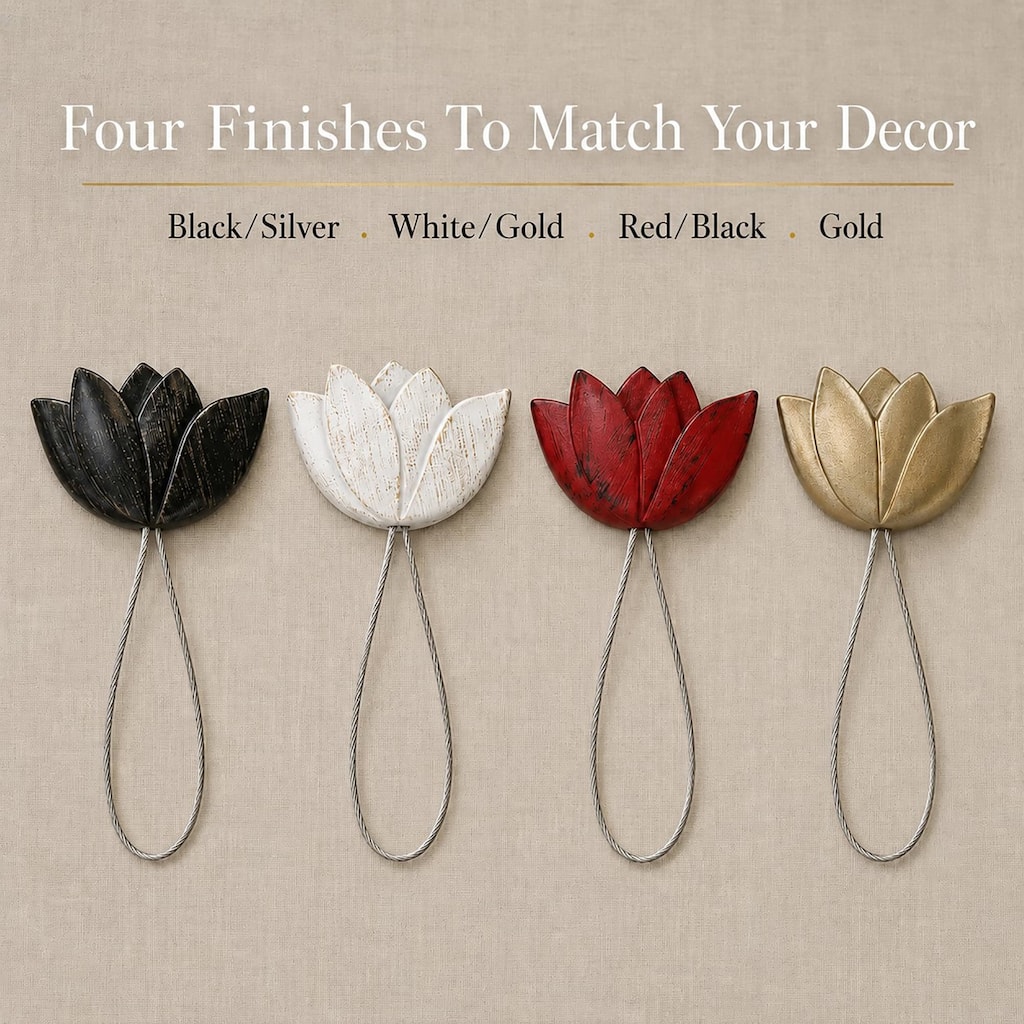 Set of 2 Resin Tieback With Magnet Tulip Small Size - 11.8"L x 2.1"W x 1"D