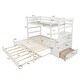 preview thumbnail 8 of 7, White Twin Over Twin/King Pine Bunk Bed with Trundle, Storage Staircase, Guardrail, Drawers