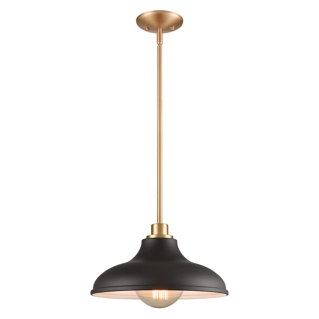 Elk Home Grenville Brushed Gold With Black Metal Shade 1 Light Pendant