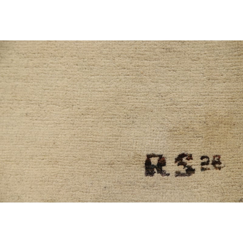 Gabbeh Modern Foyer Rug Handmade Beige Solid Wool Carpet - 2'7"x 4'0"