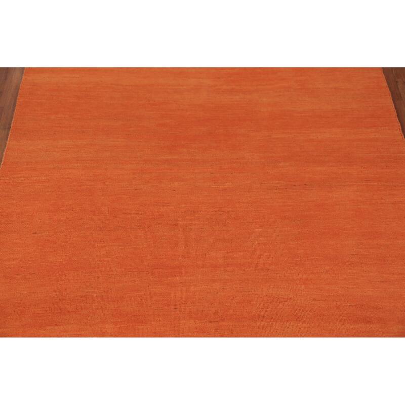 Orange Modern Gabbeh Oriental Area Rug Solid Hand-Knotted Wool Carpet - 5'3" x 7'11"