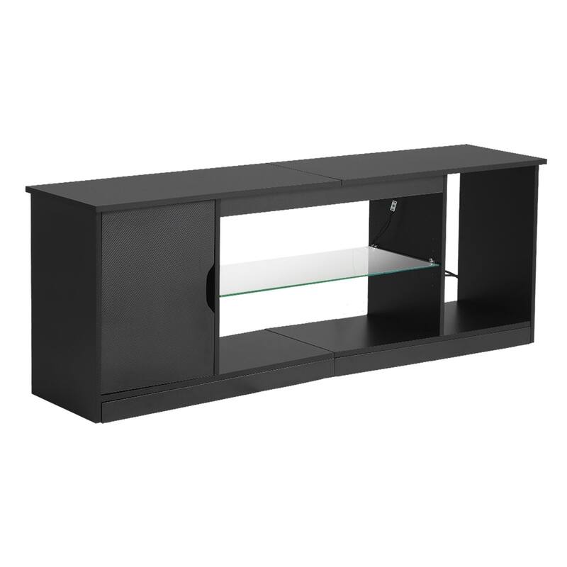 Black P2 Particleboard TV Stand with 5 Adjustable Shelves and Multi-Mode LED Lights - 58.27 x 13.78 x 20.67 inch - Black