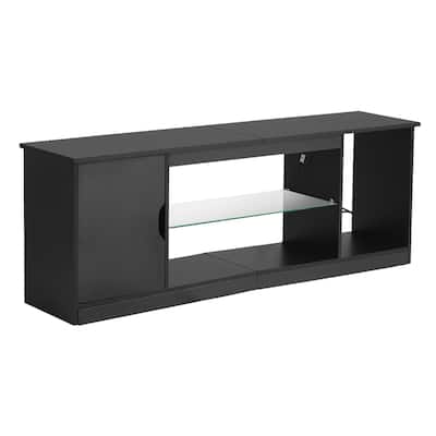 Black P2 Particleboard TV Stand with 5 Adjustable Shelves and Multi-Mode LED Lights - 58.27 x 13.78 x 20.67 inch