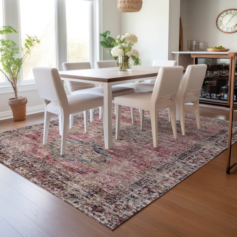 Machine Washable Indoor/Outdoor Vintage Traditional Chantille Rug