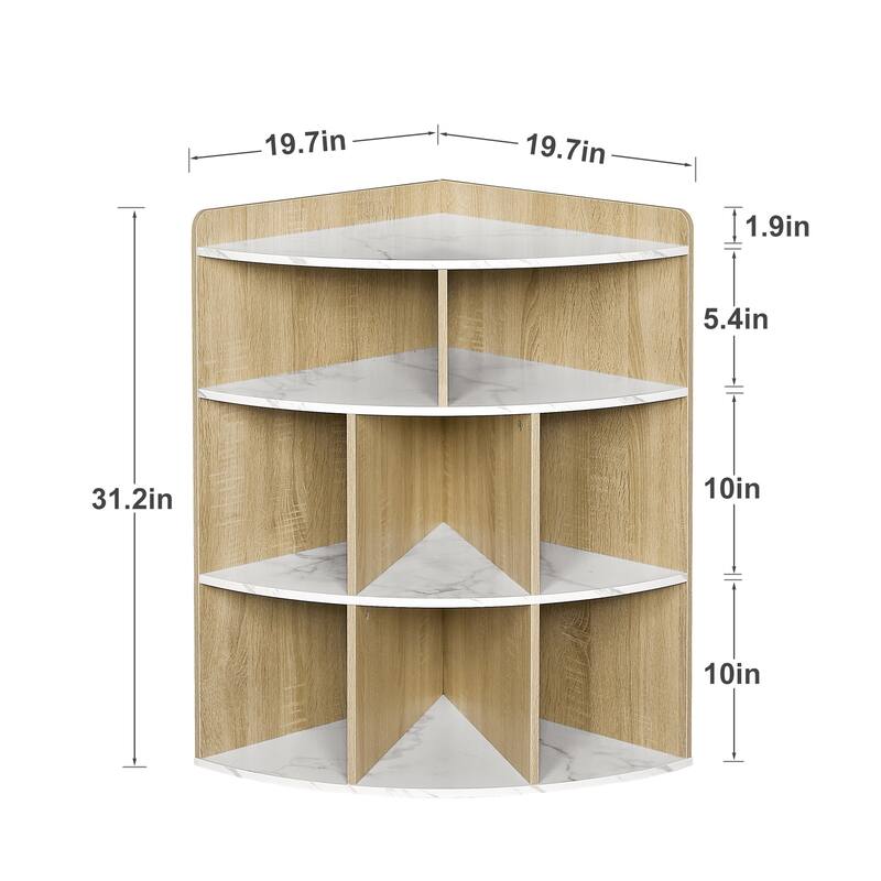 VECELO Corner Cabinet with Charging Station or No Charging Station 3-Tier Bookcase Storage Organizer Triangle Corner Bookcases