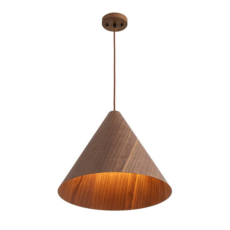 Modern Natural 1-Light Cone-Shaped Wood Grain Pendant - 17.7in
