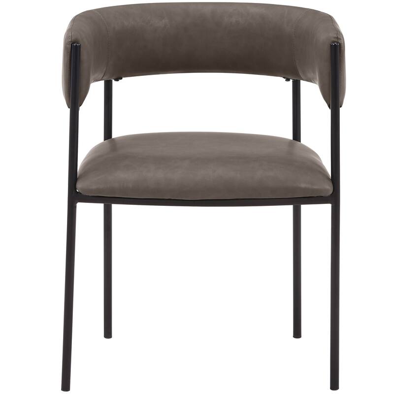 Dining Chair in Leather with Open-Back and Powder Coated Iron Legs Set of 4