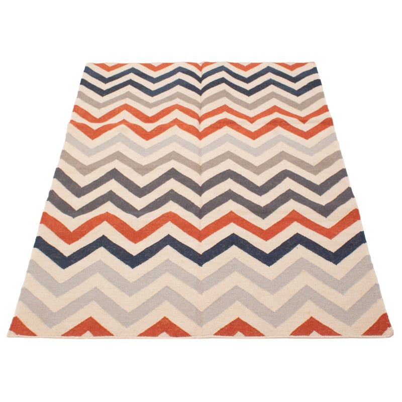 ECARPETGALLERY Flat-Weave Ankara FW Cream Wool Kilim - 5'3 x 7'7