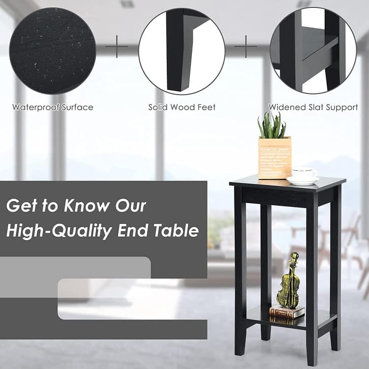 Set of 2 Versatile 2-Tier End Table with Storage Shelf - 16"x11.5" x 29" (L x W x H)