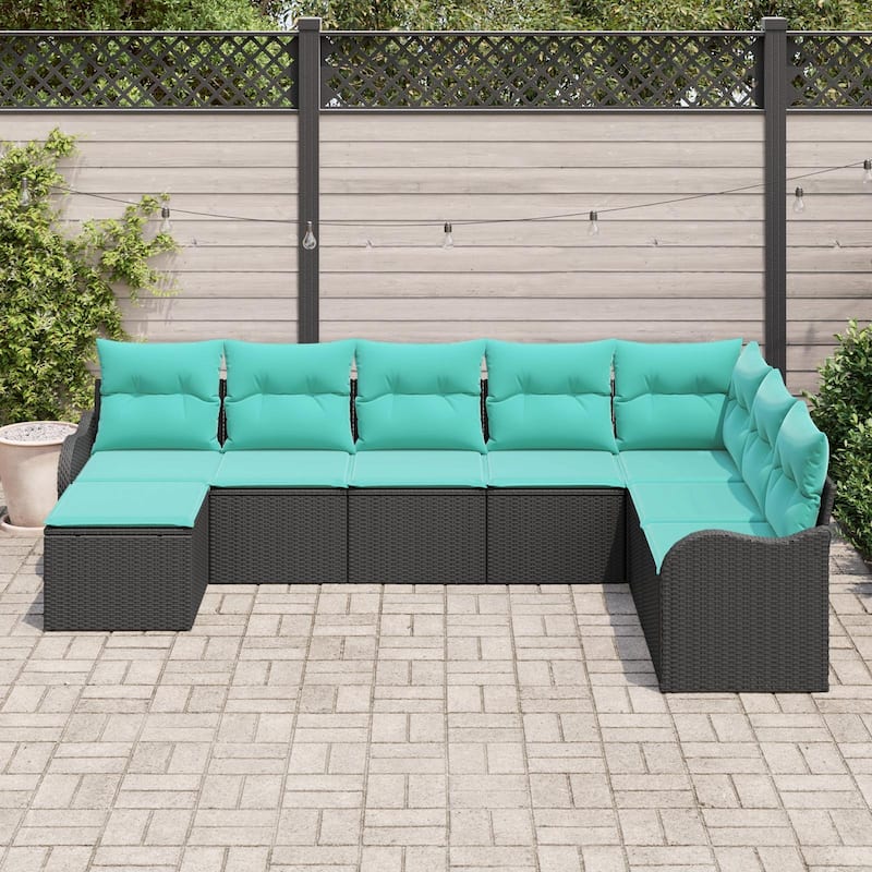 vidaXL 8/9 Patio Sofa Set with Cushions Black/Brown/Grey Poly Rattan - 113.2 x 69.9 x 27.2