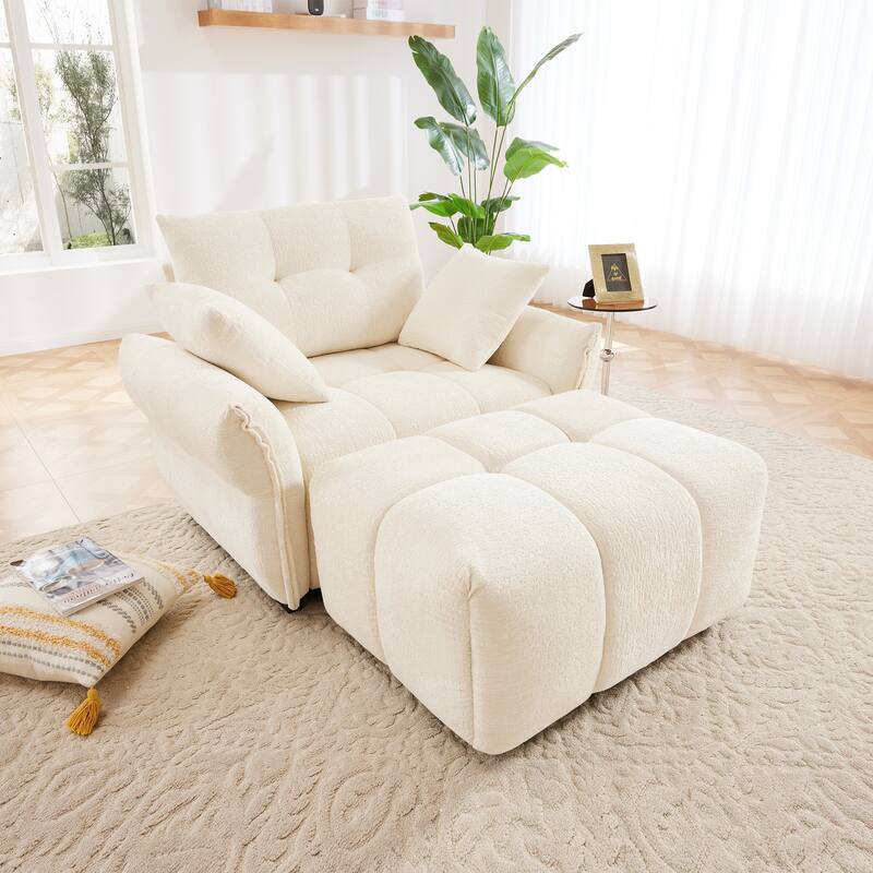 Lounge Chair with Ottoman & Modular Design - White