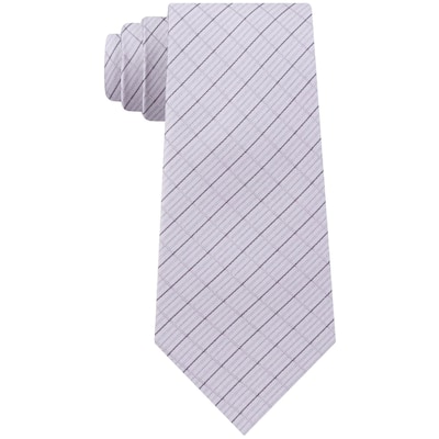 DKNY Mens Grid Slim Self-tied Necktie, Grey, One Size - One Size