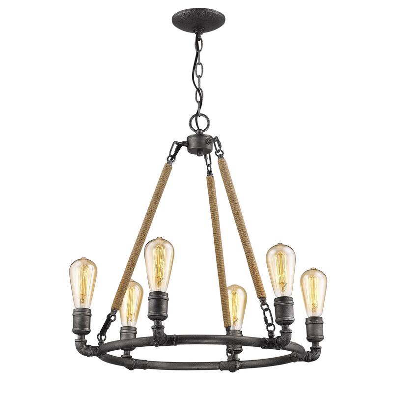 HomeRoots Brown and Black Candle Style Six Light Metal Dimmable Chandelier - 28.25' X '30' X '28.25