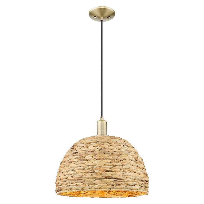 Innovations Lighting Endless Possibilities Arcadia - Woven Rattan - 1 Light 16" Cord Hung Mini Pendant - Antique Brass