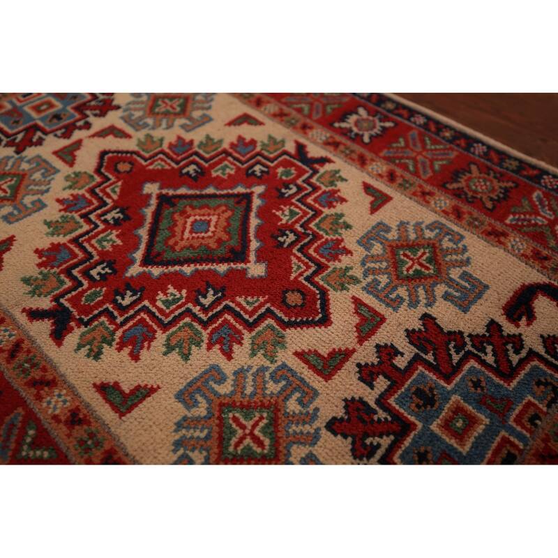 Geometric Kazak Accent Rug Hand-Knotted Wool Carpet - 2'0" x 3'0"