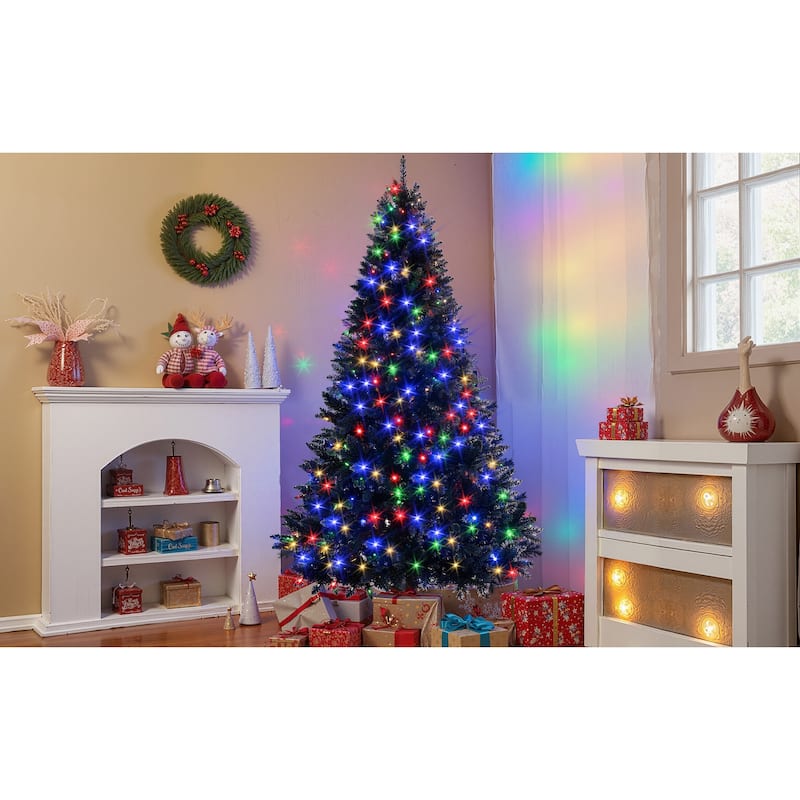 6FT Pre-lit Artificial Hinged Christmas Tree,Xmas Tree with 920 Branch Tips and 280 Color LED Changing Lights with 11 Modes