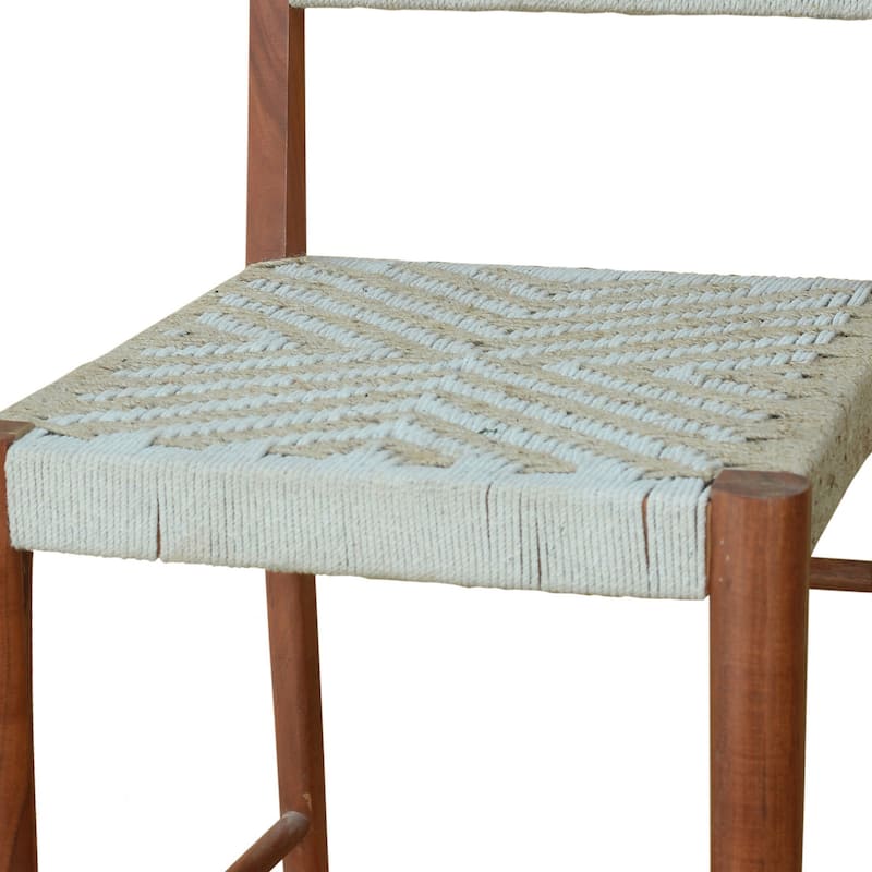 Cero 29 Inch Barstool Chair Set of 2, Wood, Cotton Woven, Brown, Gray