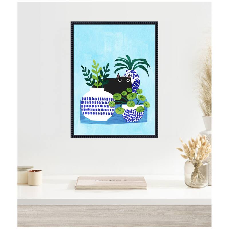 Kate and Laurel Blue Pots by Planet Cat Framed Canvas Wall Art Print