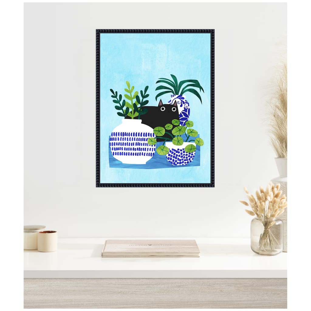 Kate and Laurel Blue Pots by Planet Cat Framed Canvas Wall Art Print