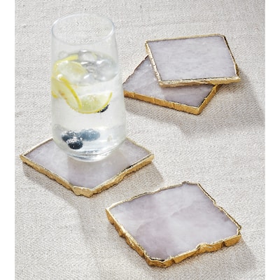 Better Trends Agate Coaster Set of 4 Made of Natural Stone with Gold Trim, 4" x 4"